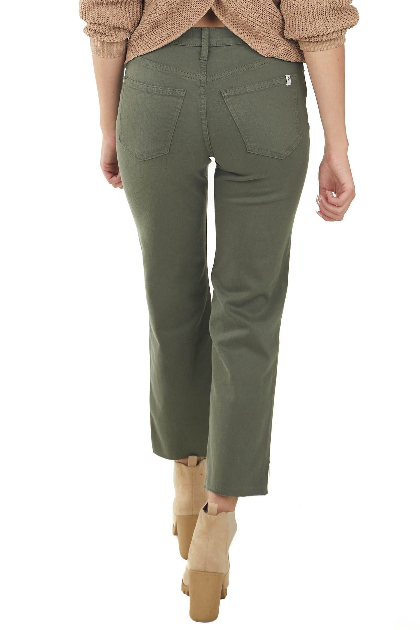 Olive High Rise Cropped Straight Jeans