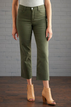 Olive High Rise Cropped Straight Jeans