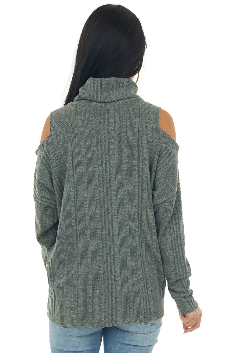 Olive Textured Cold Shoulder Cowl Neck Top