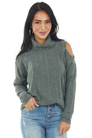 Olive Textured Cold Shoulder Cowl Neck Top