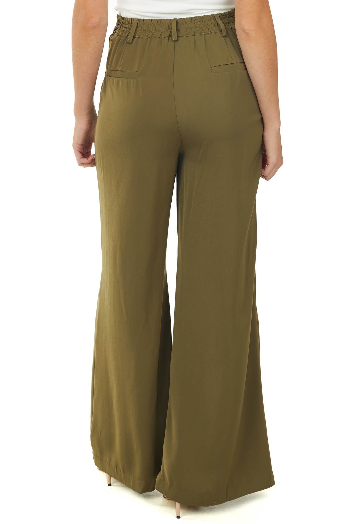 Olive Woven Wide Leg Flowy Pants with Pockets