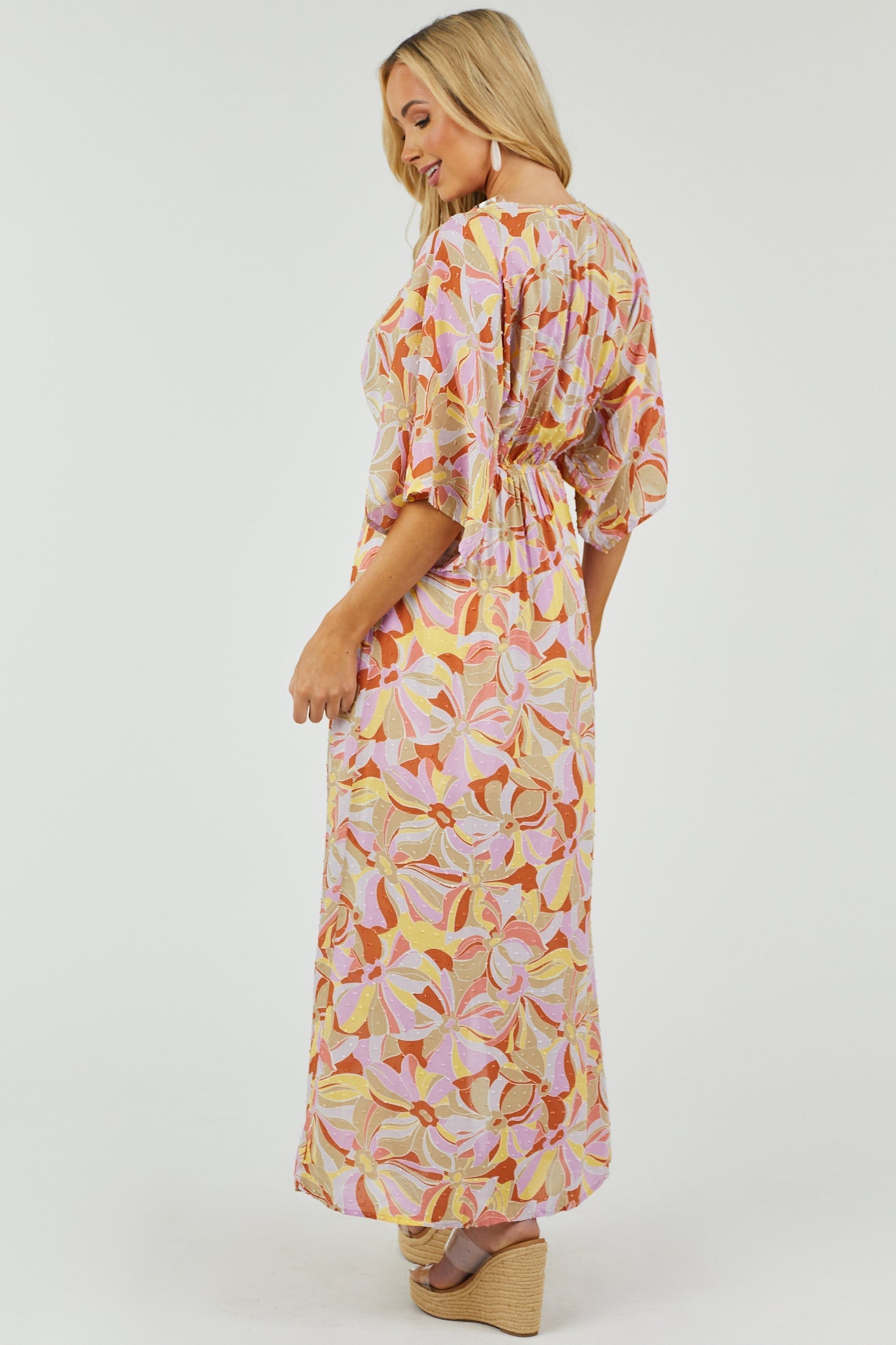 Orchid Abstract Print Swiss Dot Maxi Dress