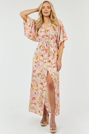 Orchid Abstract Print Swiss Dot Maxi Dress