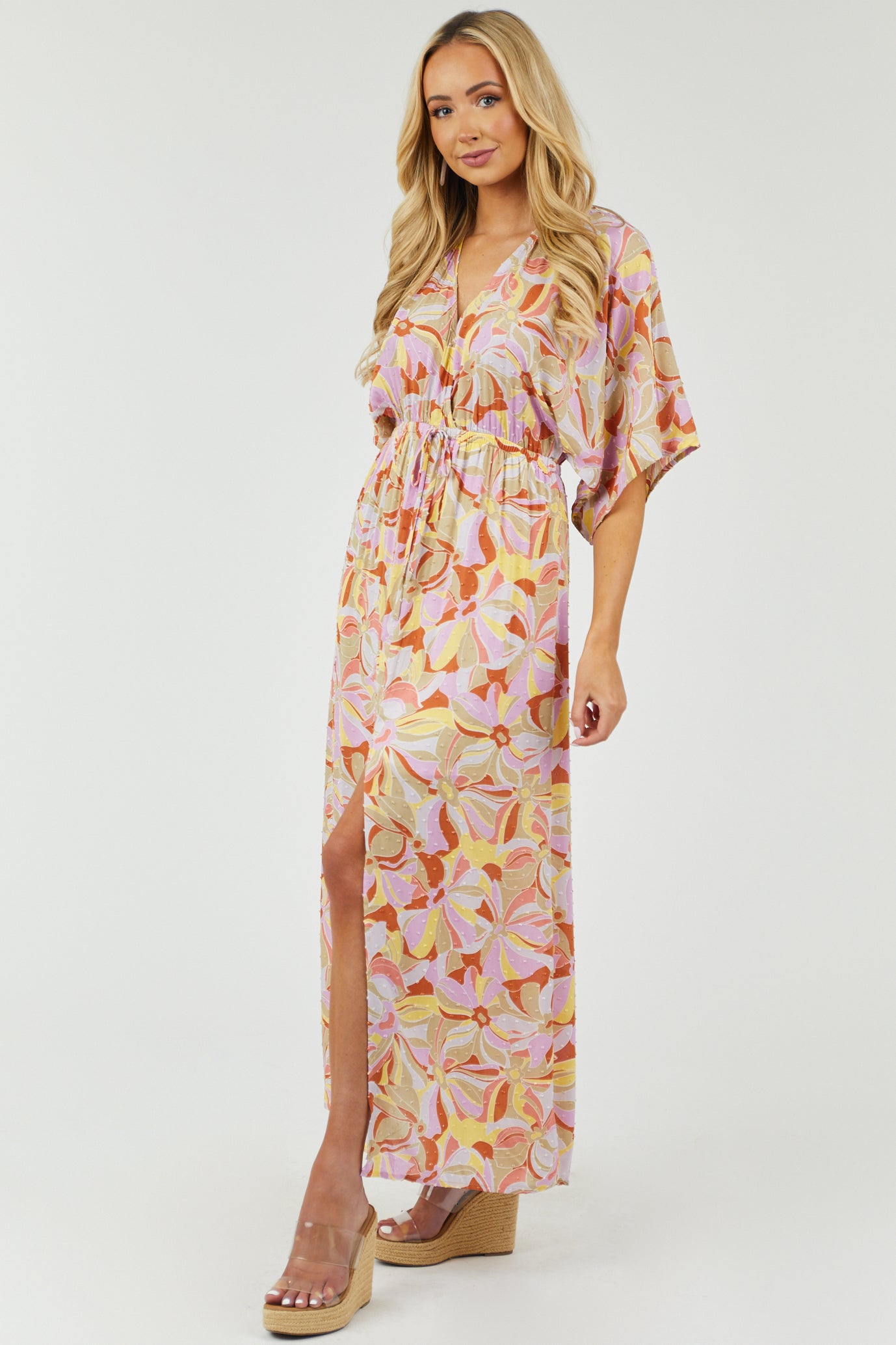 Orchid Abstract Print Swiss Dot Maxi Dress