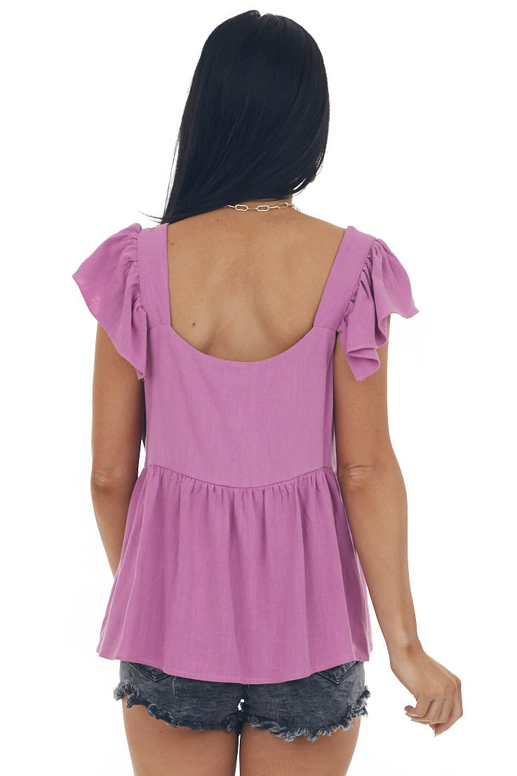 Orchid Babydoll Button Top with Ruffle Cap Sleeves
