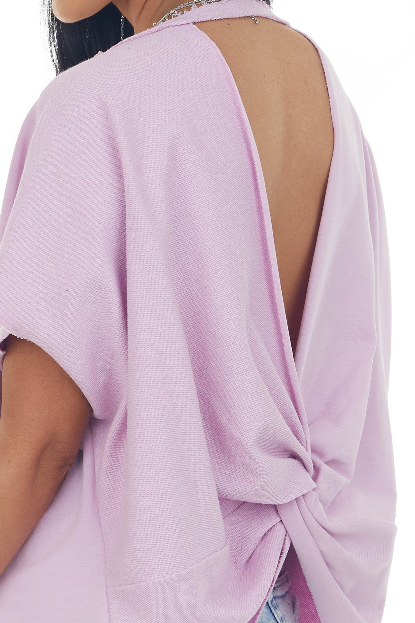 Orchid Kimono Sleeve Open Back Detail Knit Top
