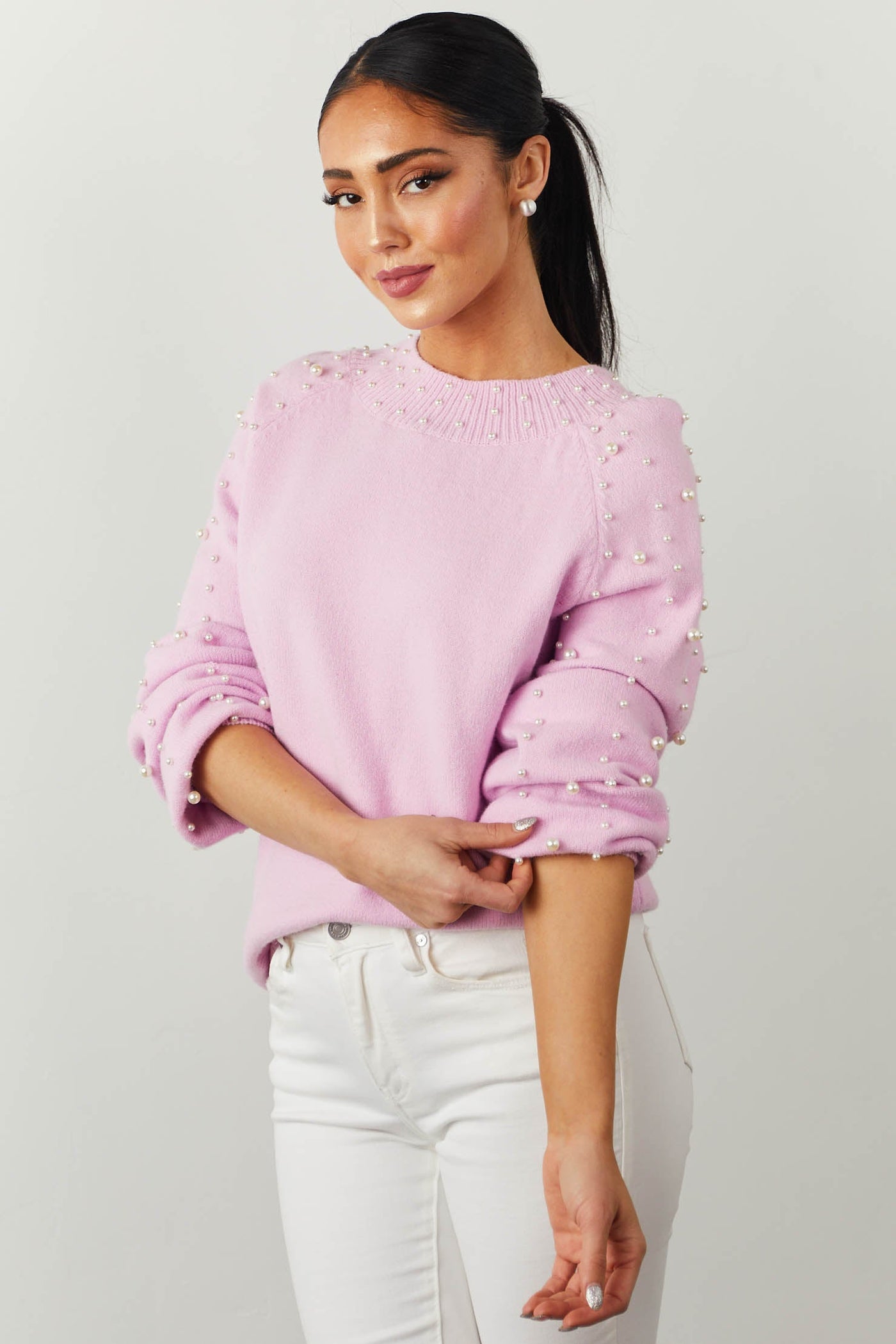 Orchid Pearl Embellished Raglan Sleeve Sweater