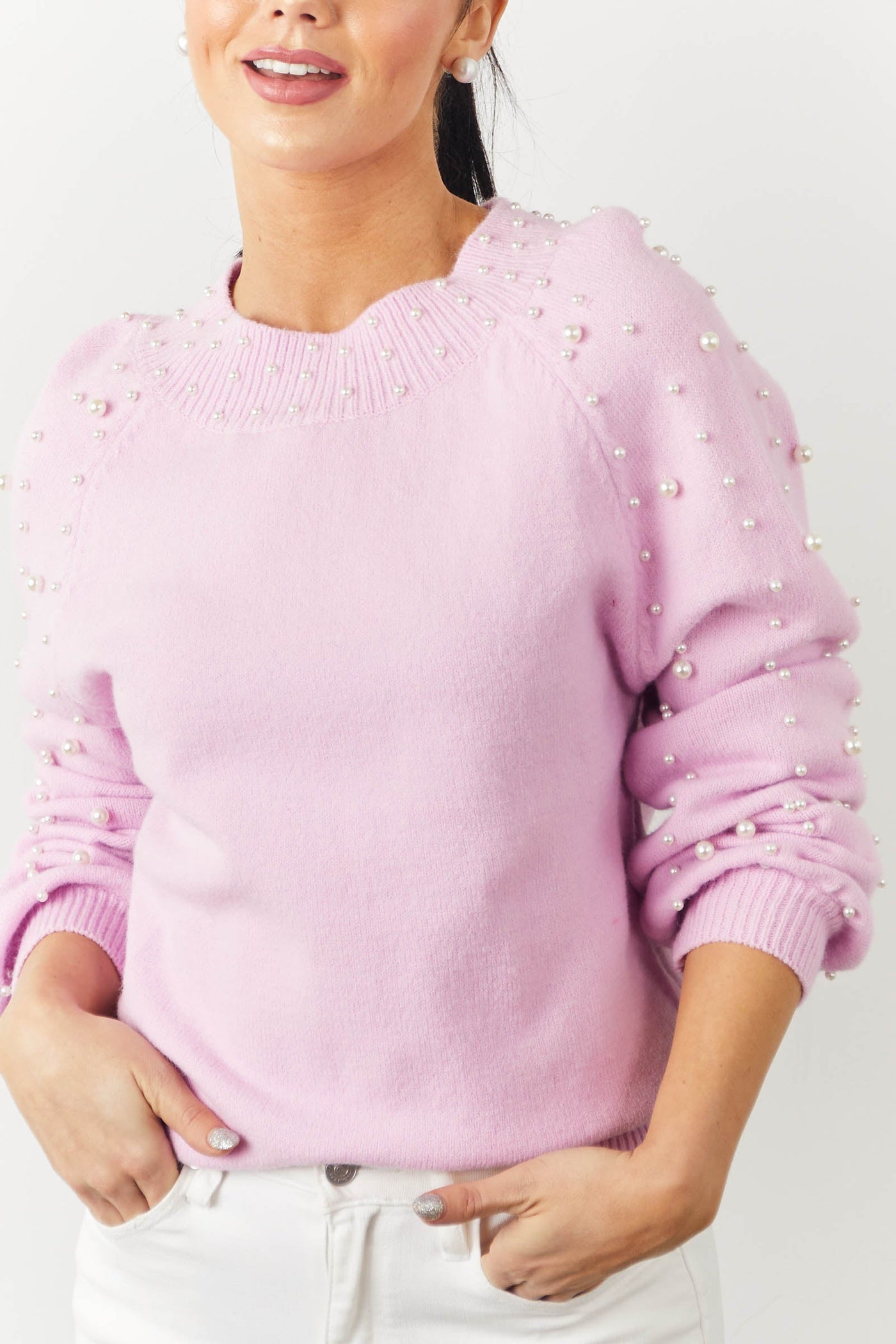 Orchid Pearl Embellished Raglan Sleeve Sweater