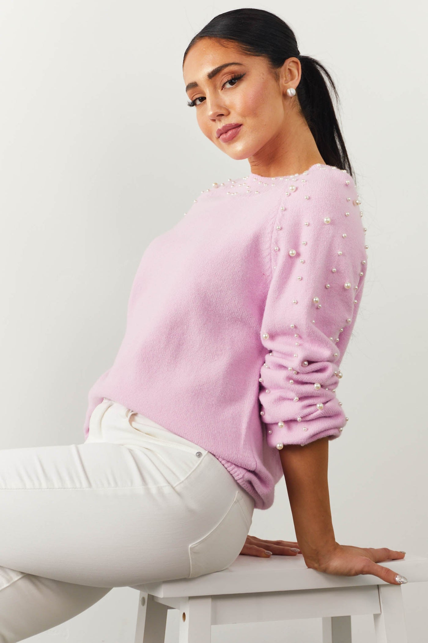 Orchid Pearl Embellished Raglan Sleeve Sweater