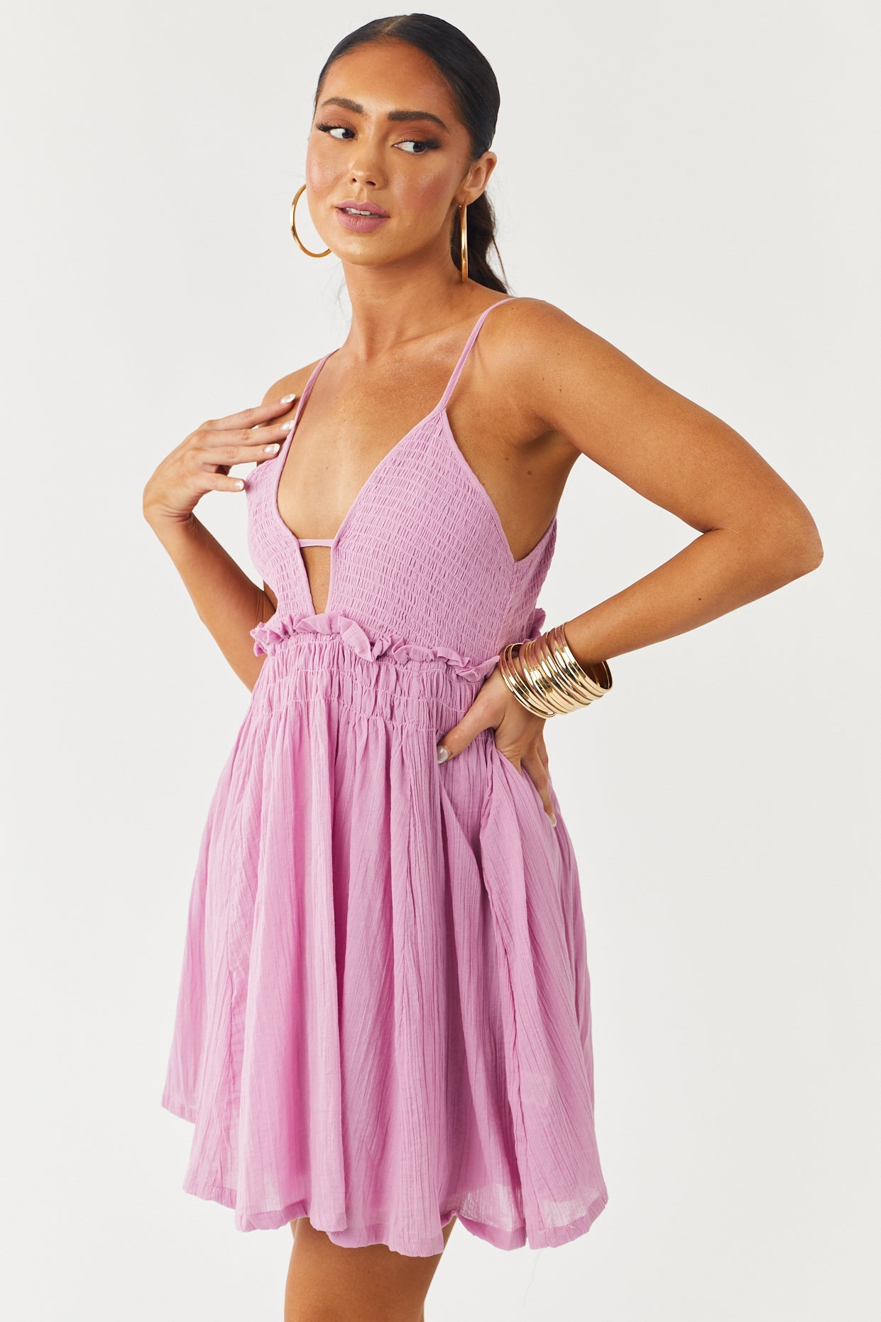 Orchid Sleeveless Smocked Mini Dress