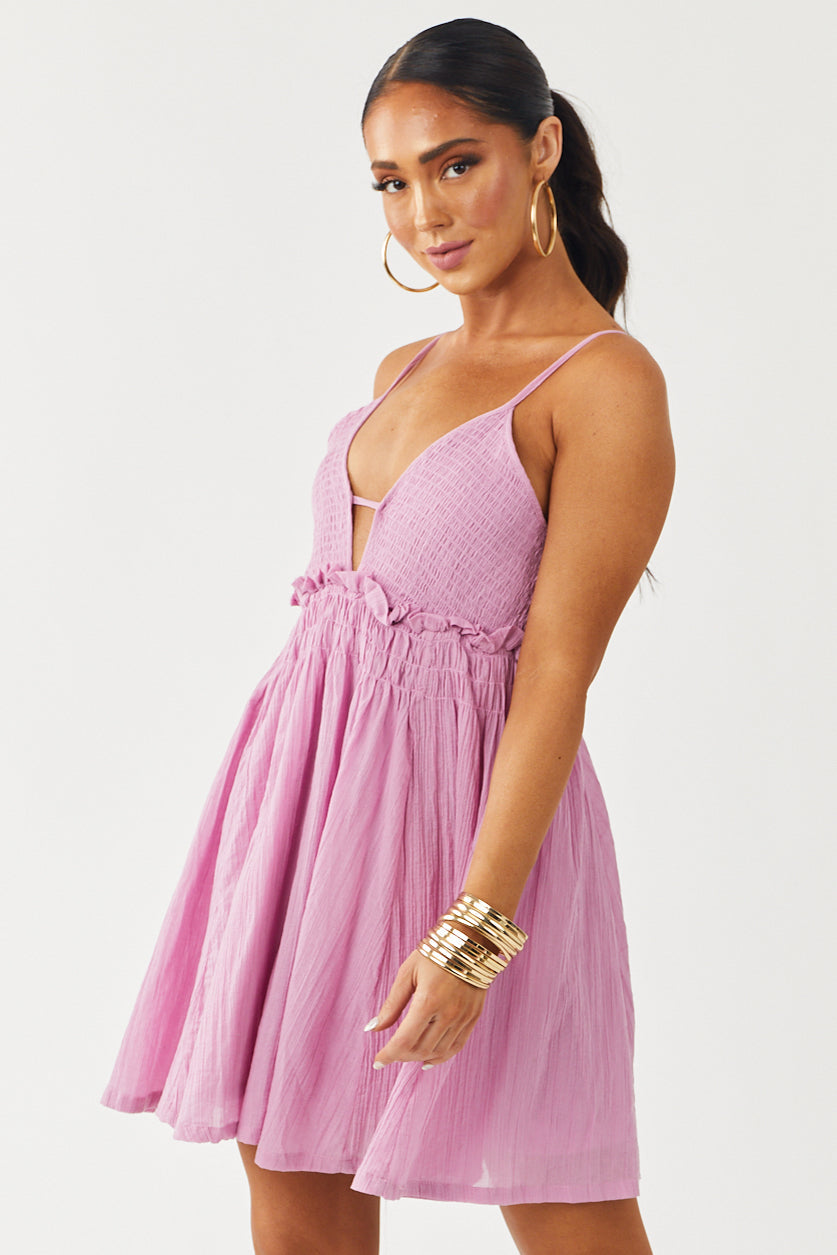 Orchid Sleeveless Smocked Mini Dress