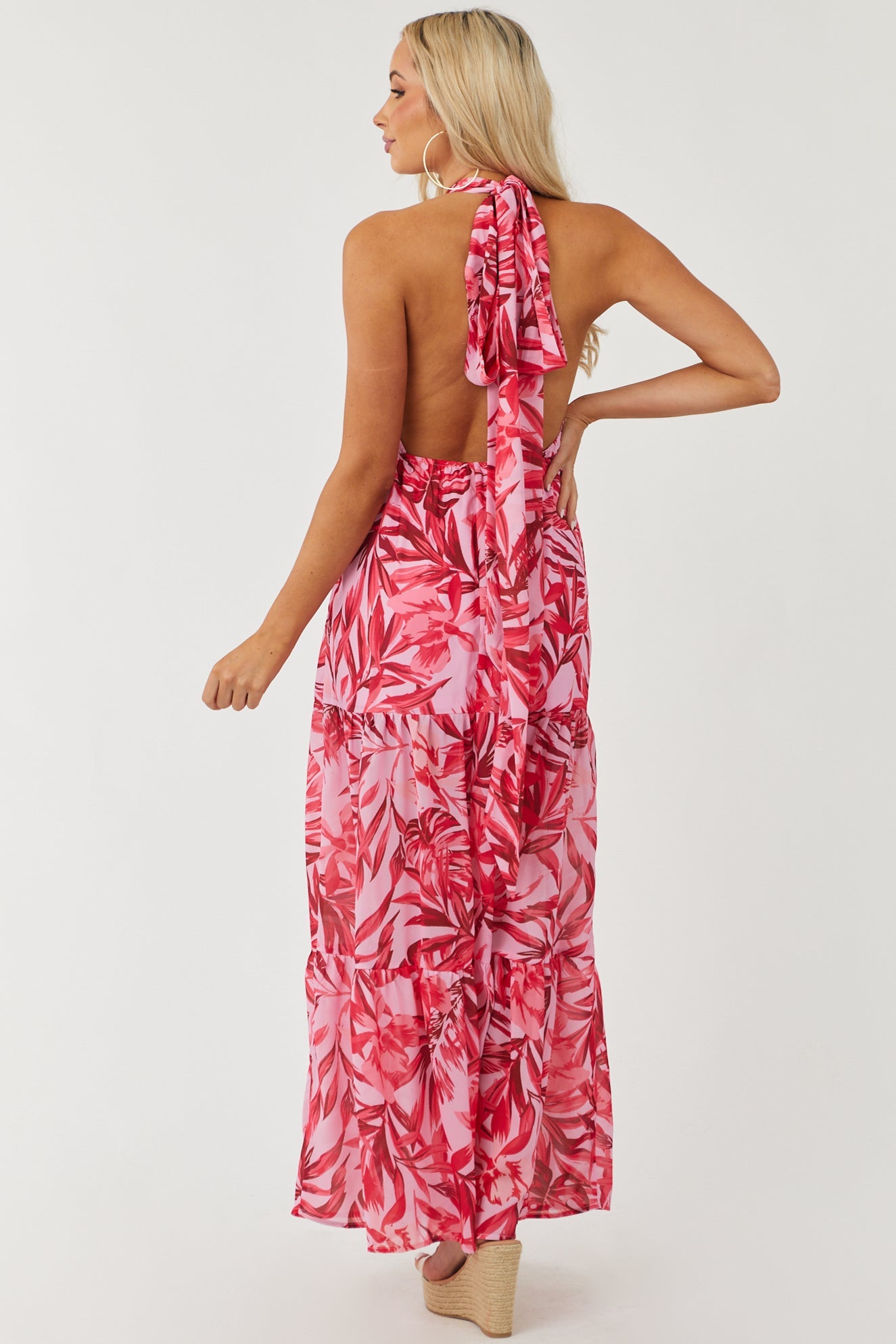 Orchid Tropical Print Halter Neck Maxi Dress