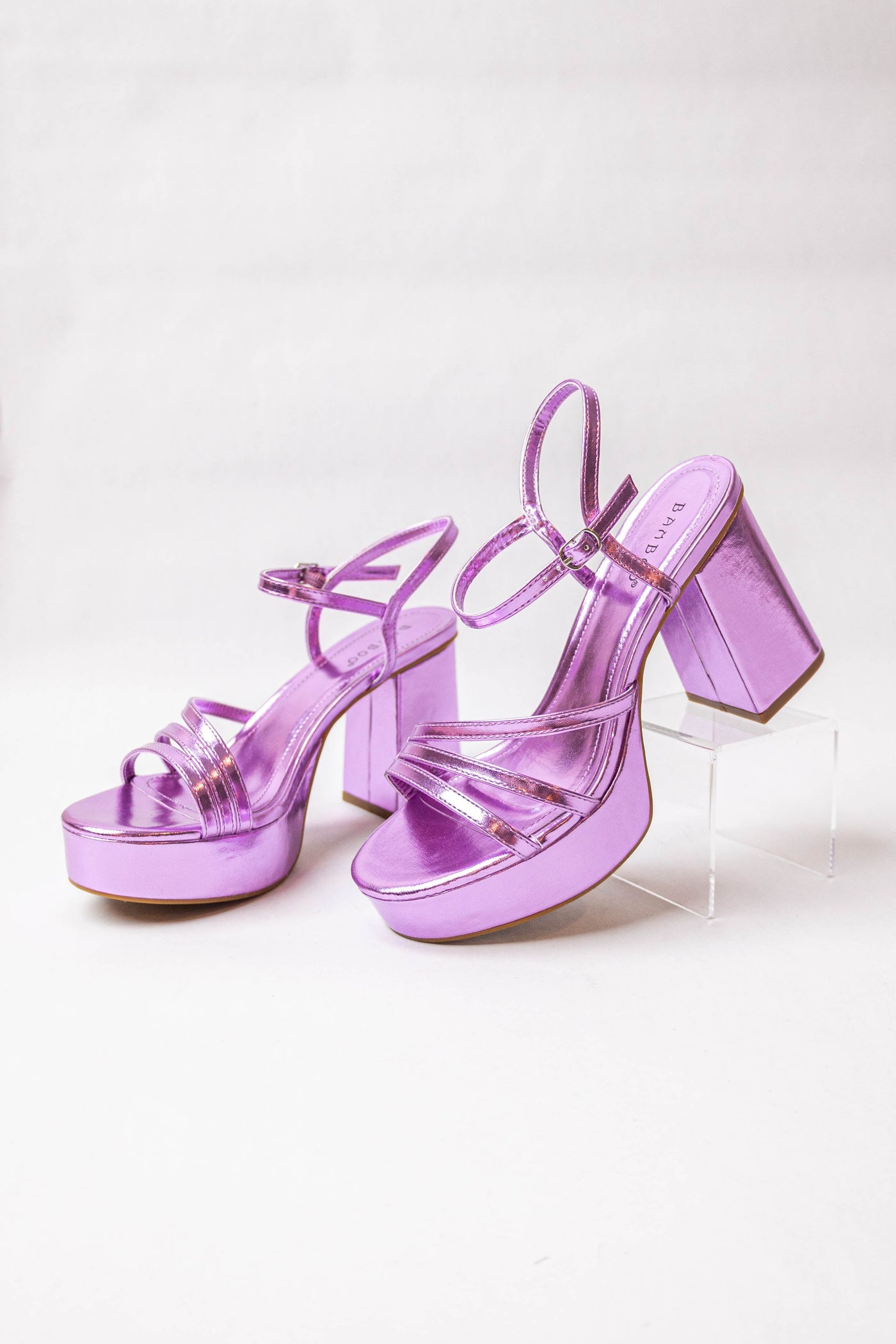 Orchid Metallic Strappy Platform Chunky Heels