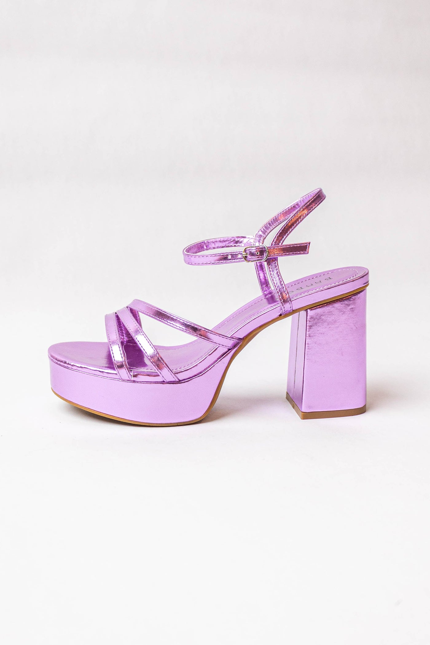 Orchid Metallic Strappy Platform Chunky Heels
