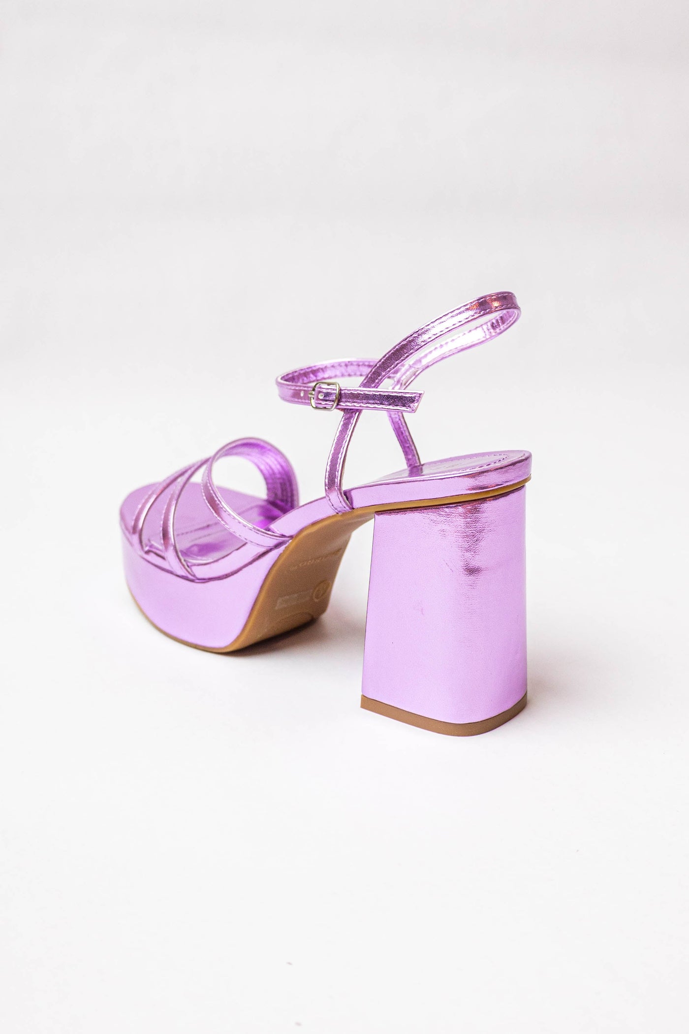 Orchid Metallic Strappy Platform Chunky Heels