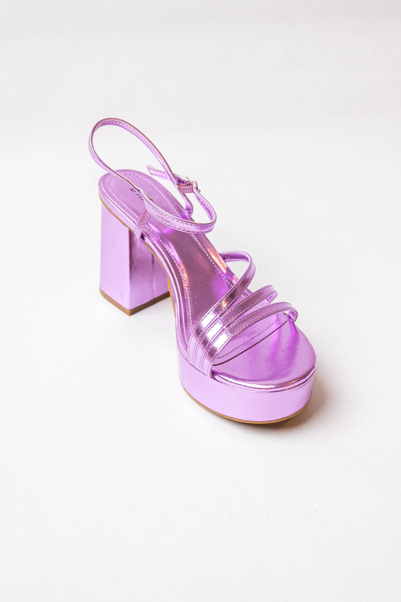 Orchid Metallic Strappy Platform Chunky Heels