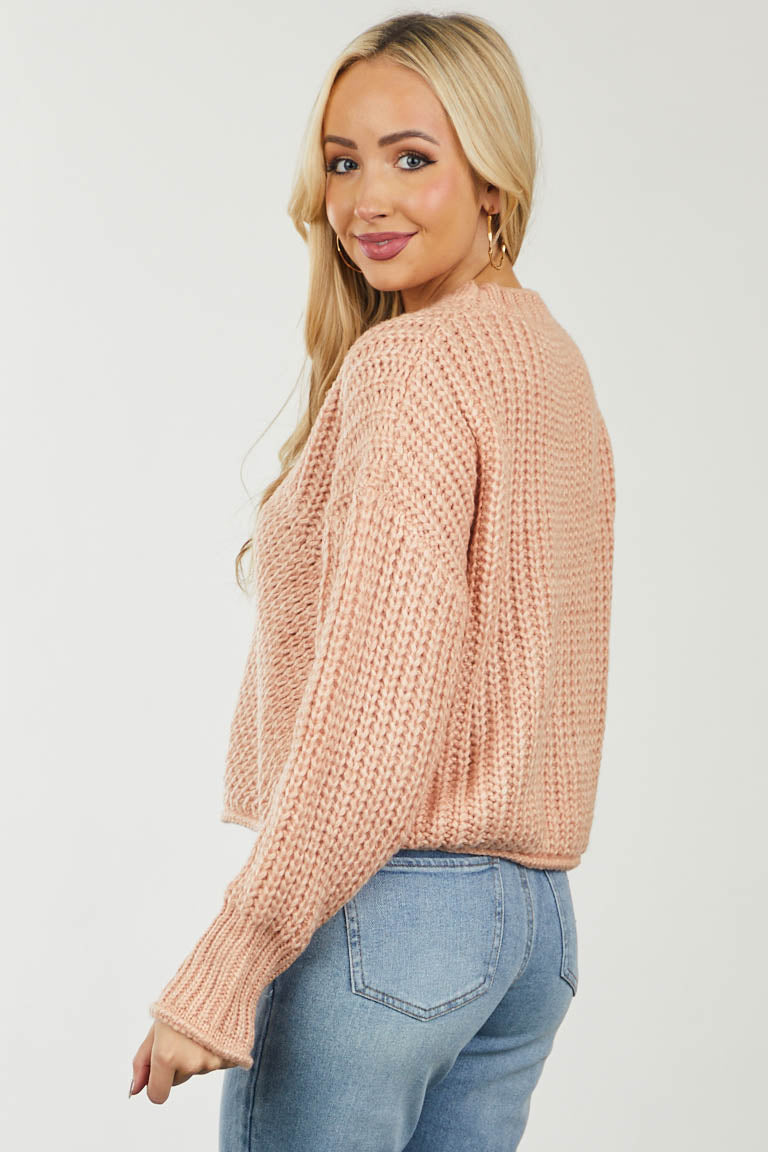 Pale Coral Long Sleeve High Neckline Sweater