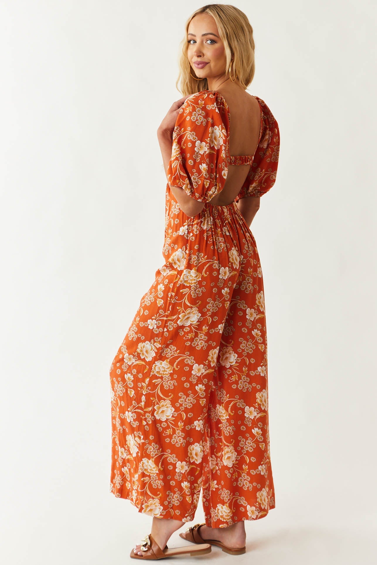 Pale Fire Floral Print Open Back Woven Jumpsuit