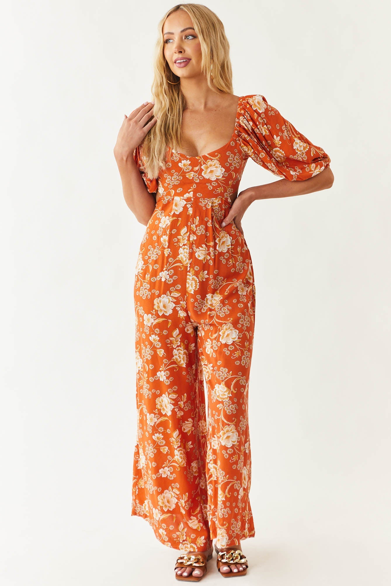 Pale Fire Floral Print Open Back Woven Jumpsuit