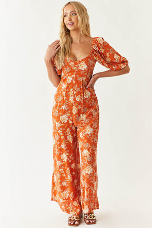 Pale Fire Floral Print Open Back Woven Jumpsuit