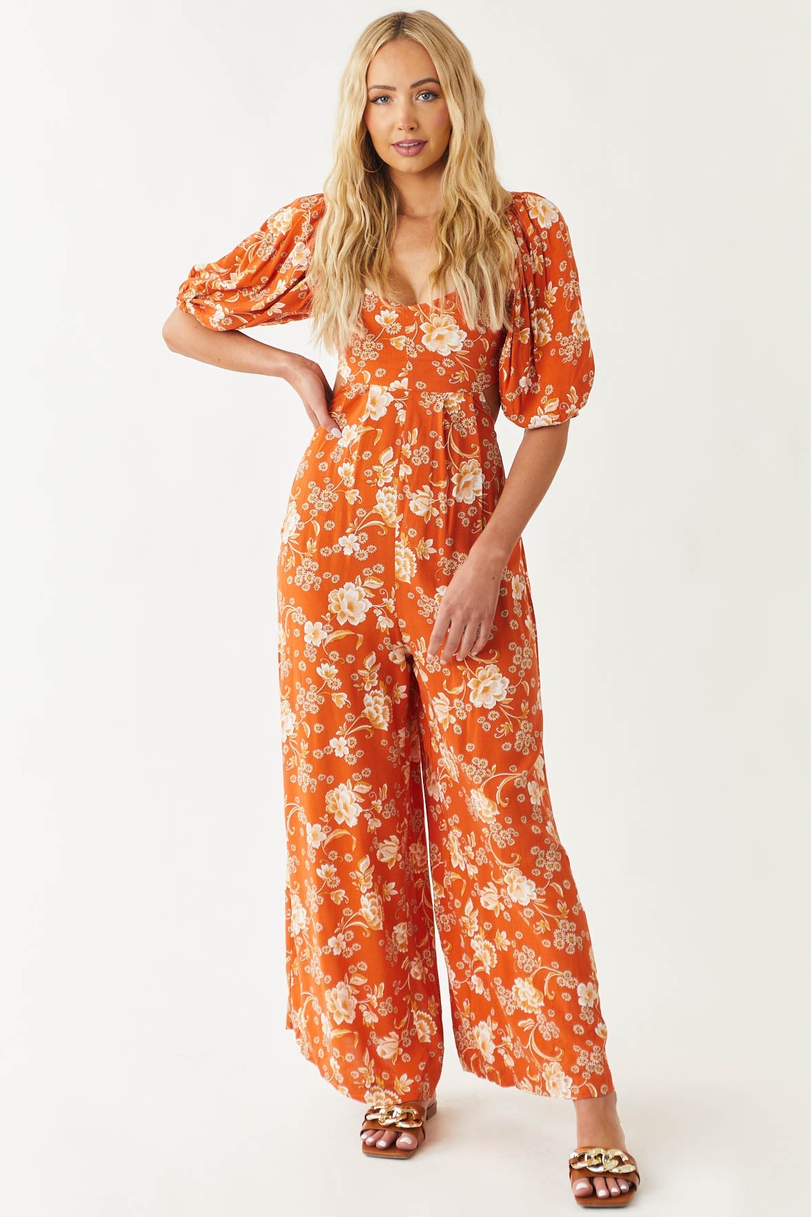 Pale Fire Floral Print Open Back Woven Jumpsuit