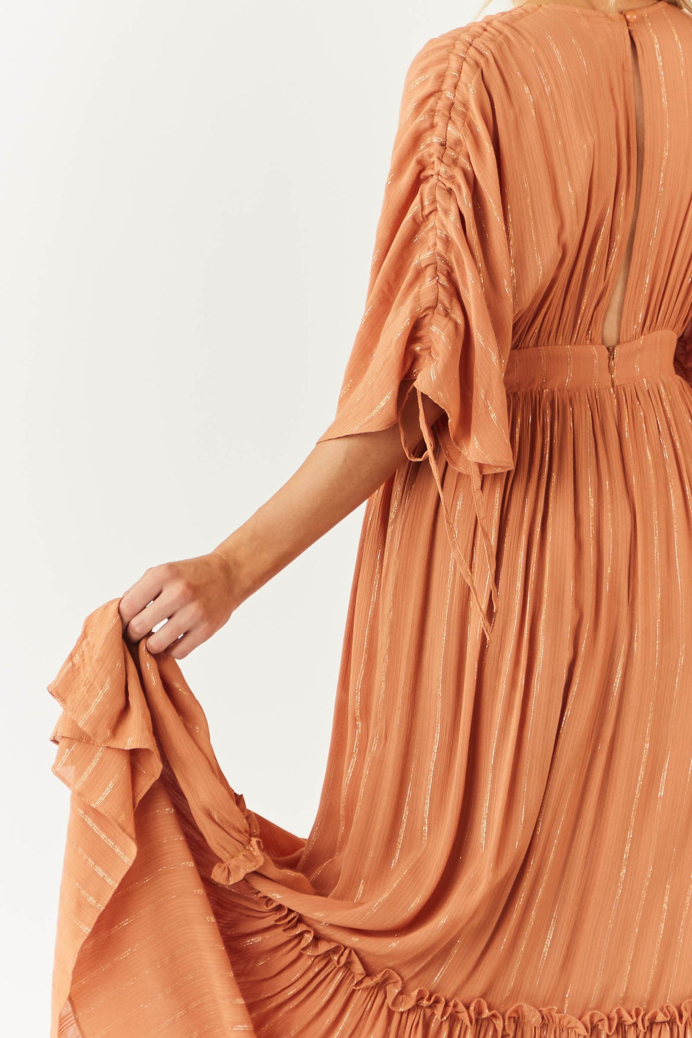 Pale Sandstone Metallic Threaded Woven Maxi Dress