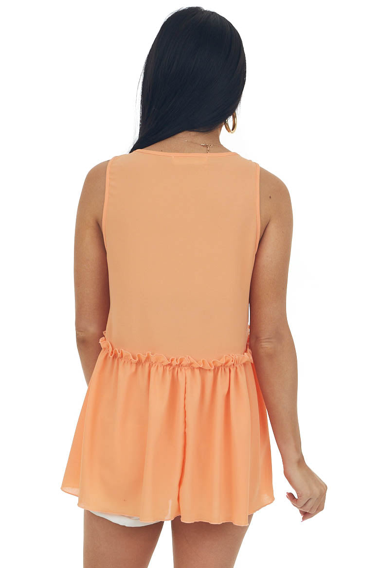 Papaya Frilled Drop Waist V Neck Woven Tank Top