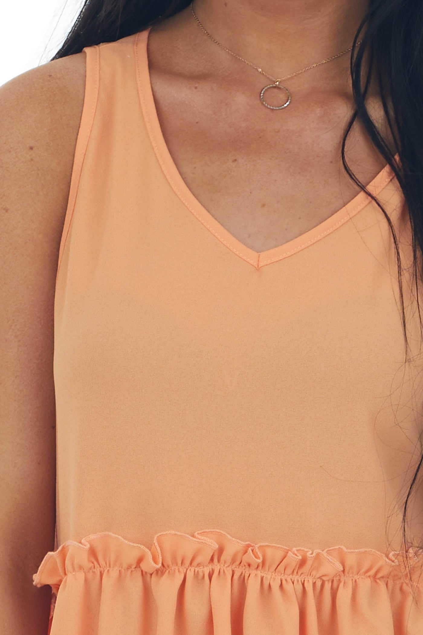 Papaya Frilled Drop Waist V Neck Woven Tank Top