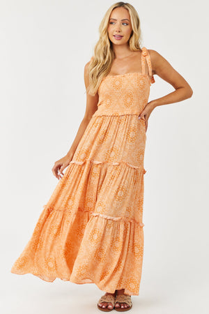 Papaya Paisley Print Smocked Tie Strap Maxi Dress