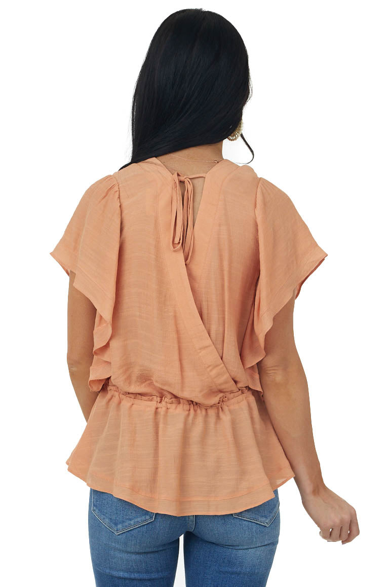 Papaya Short Sleeve Surplice Ruffle Woven Top