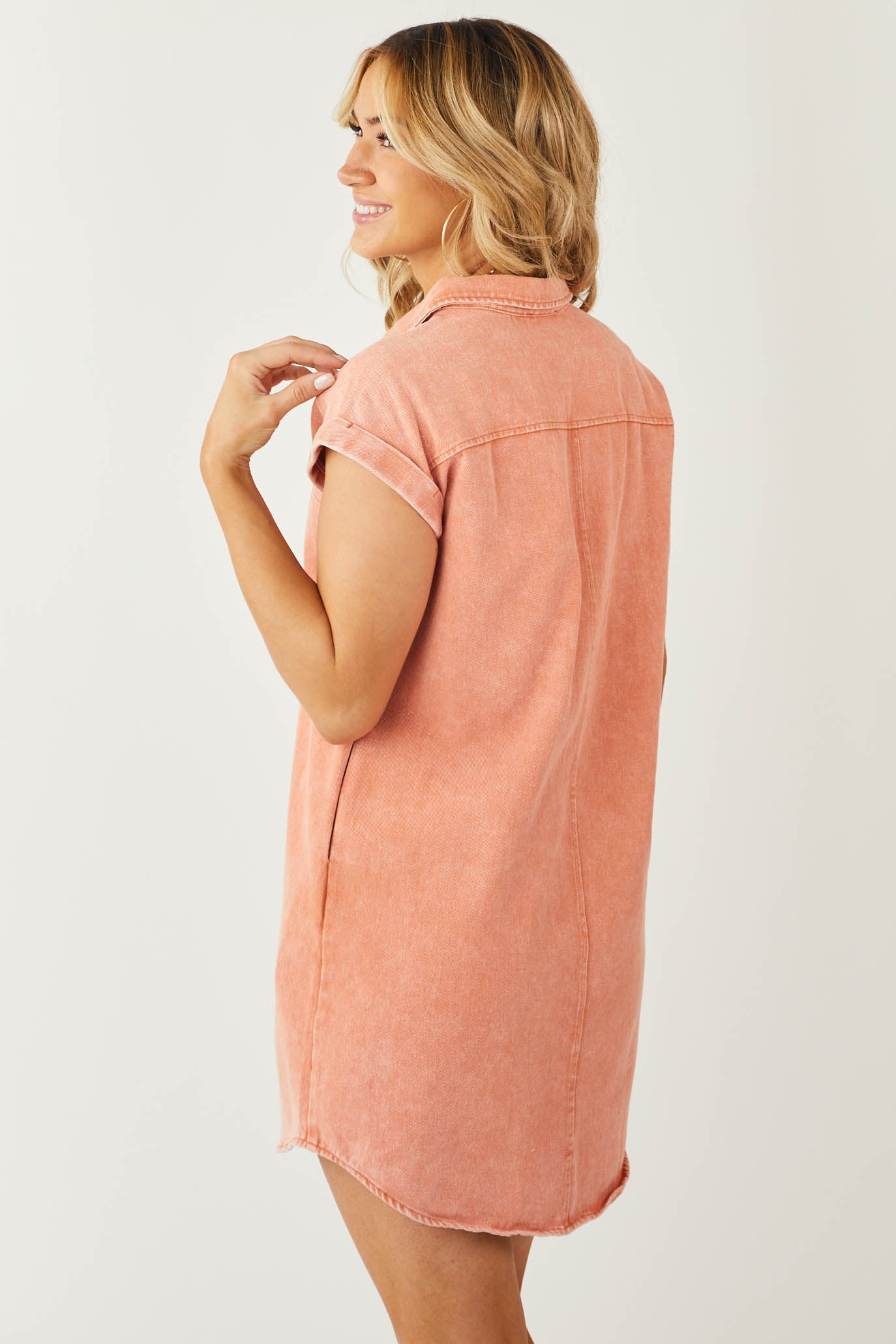 Papaya Washed Button Down Denim Shirt Dress