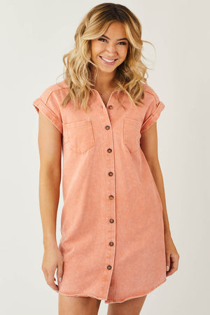 Papaya Washed Button Down Denim Shirt Dress
