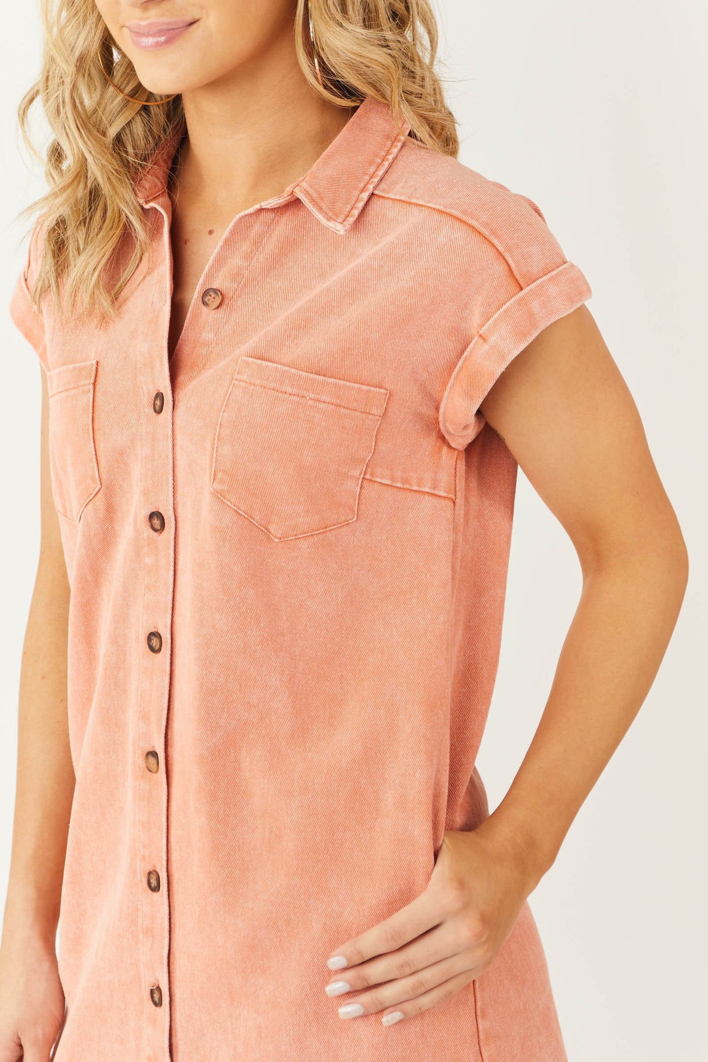 Papaya Washed Button Down Denim Shirt Dress