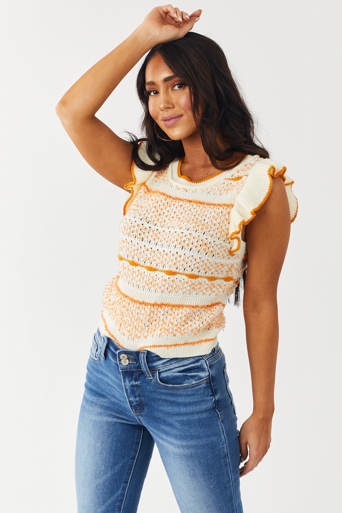 Papaya and Cream Two Tone Striped Tank Top