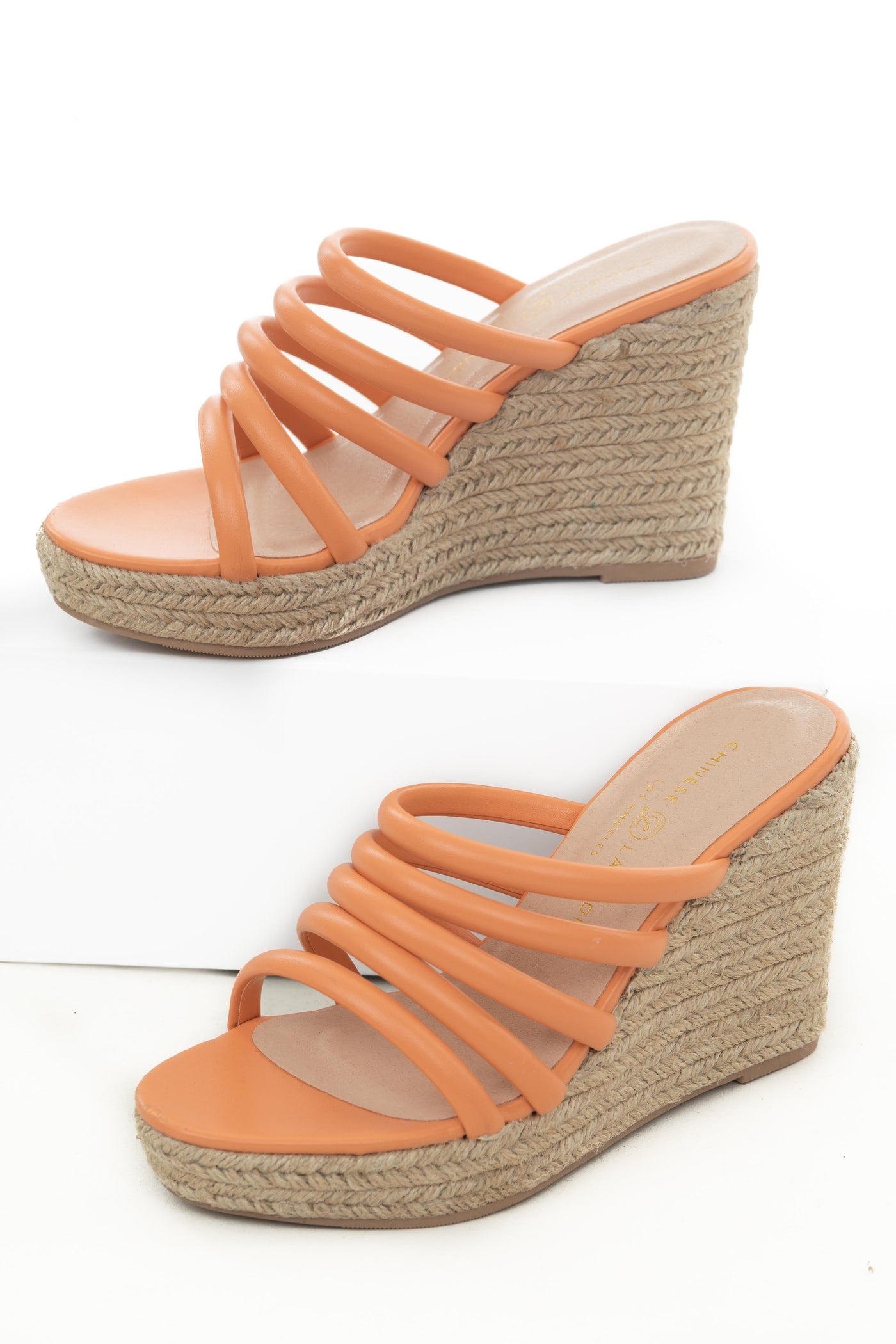 Papaya Strappy Slip On Espadrille Wedges