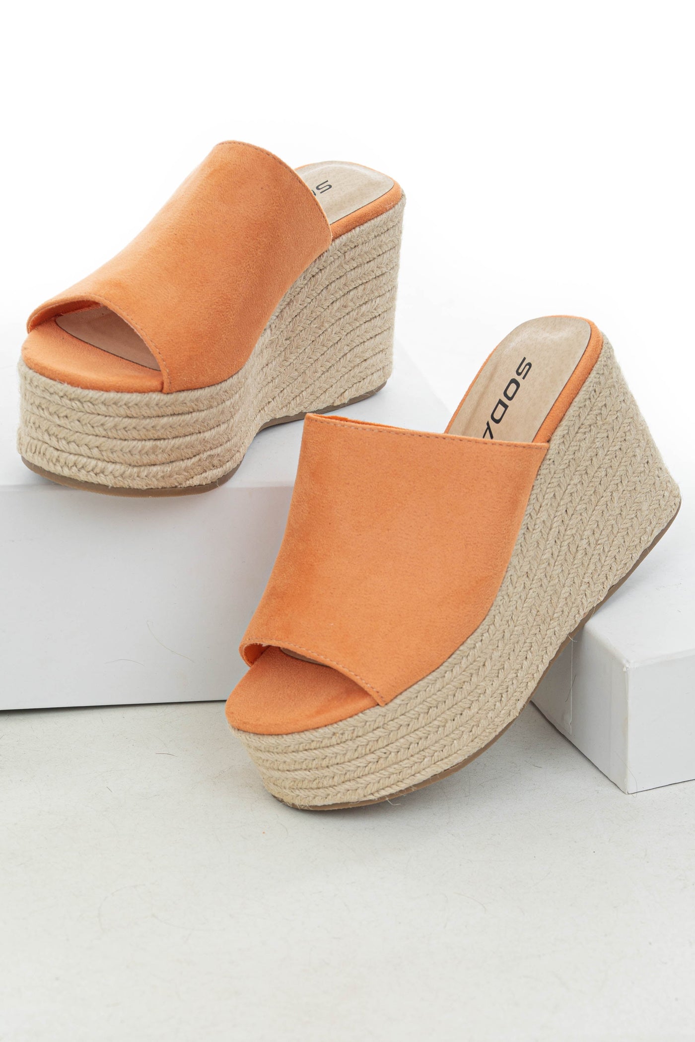 Papaya Suede Slip On Espadrille Wedge