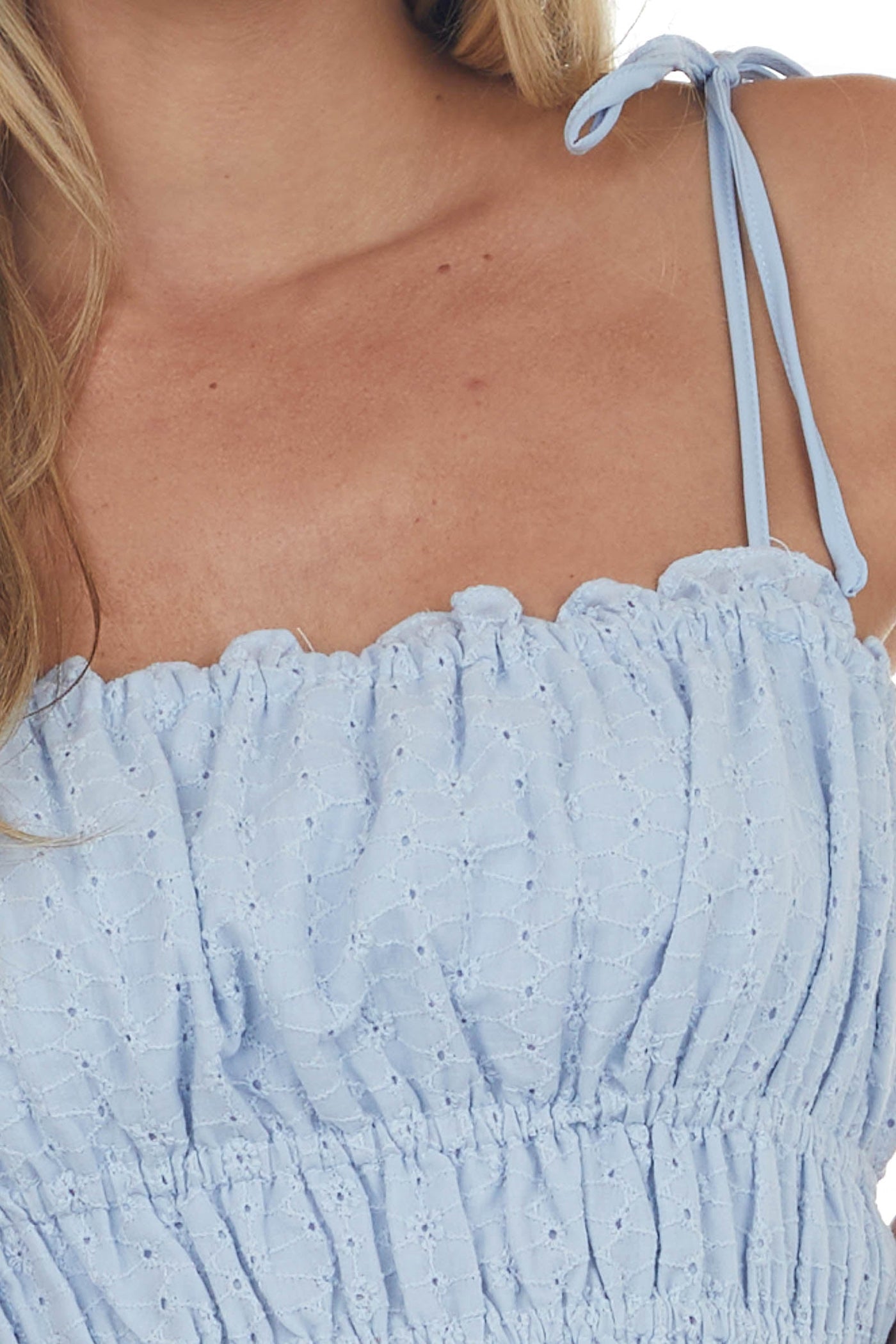 Pastel Blue Eyelet Textured Tie Strap Cami