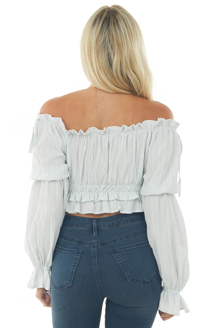 Pastel Blue Peasant Sleeve Ruffle Crop Top