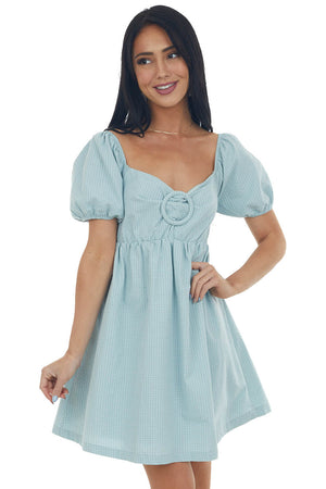 Pastel Turquoise Gingham Babydoll Mini Dress