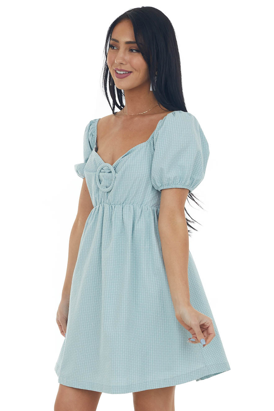 Pastel Turquoise Gingham Babydoll Mini Dress