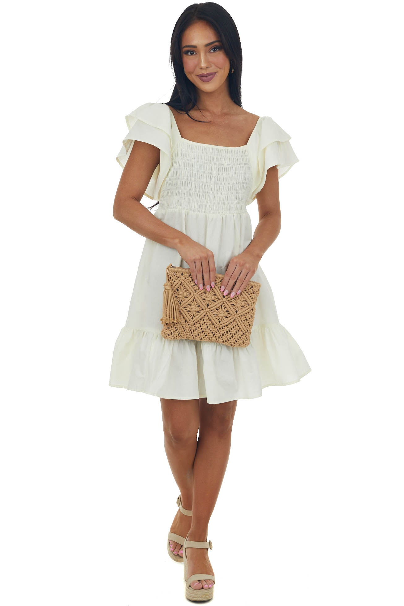 Pastel Yellow Smocked Babydoll Ruffle Dress