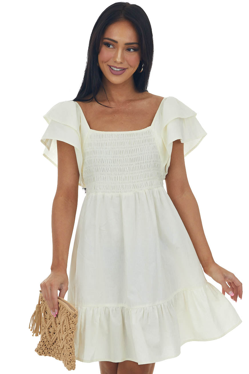 Pastel Yellow Smocked Babydoll Ruffle Dress