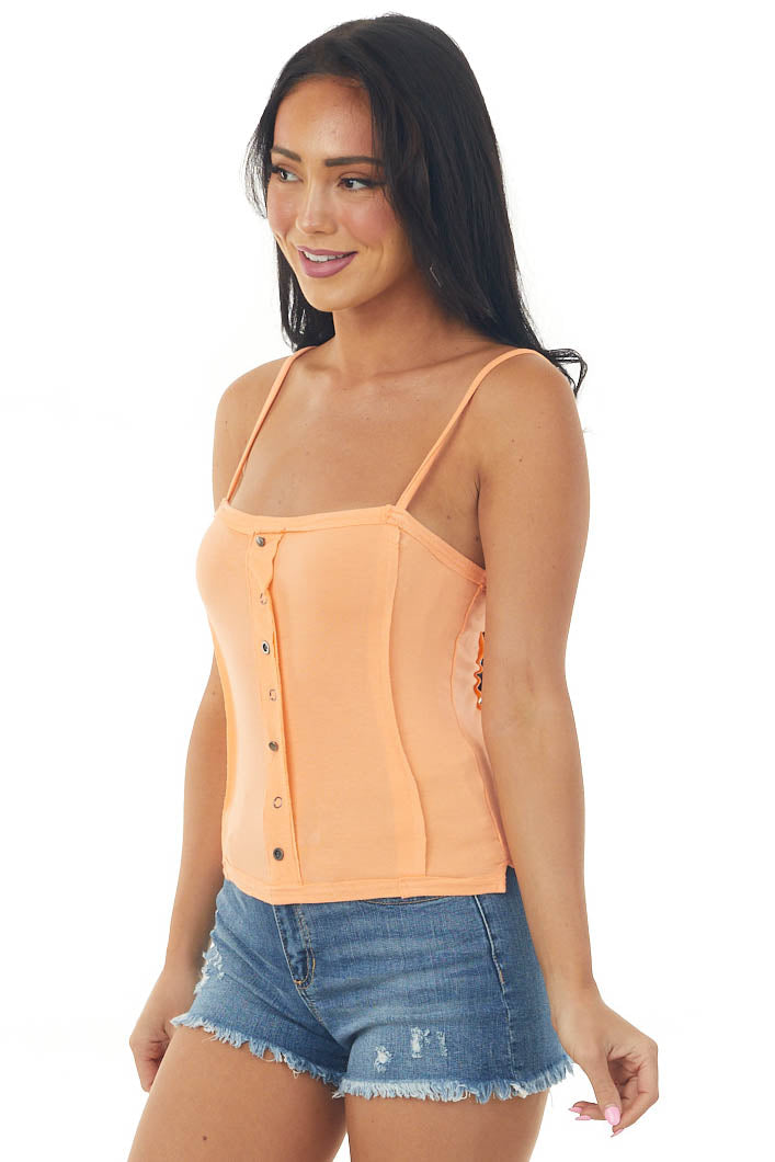 Peach Button Raw Edge Detail Cami Top
