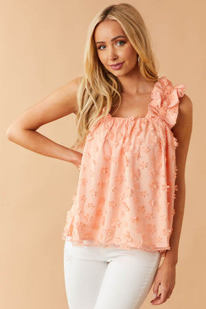 Peach Floral Embellished Sleeveless Blouse