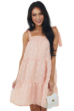 Peach Swiss Dot Sleeveless Tiered Mini Dress