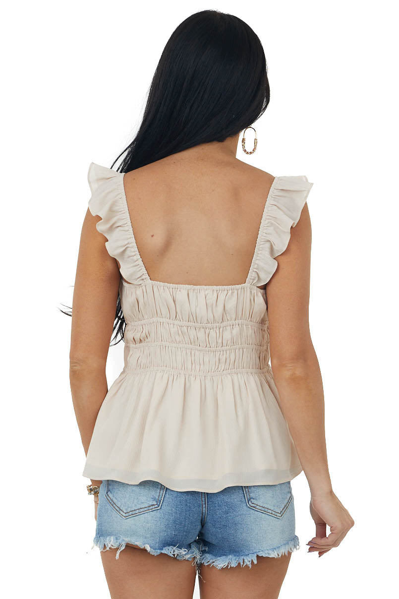 Peach Swiss Dot Smocked Sleeveless Blouse