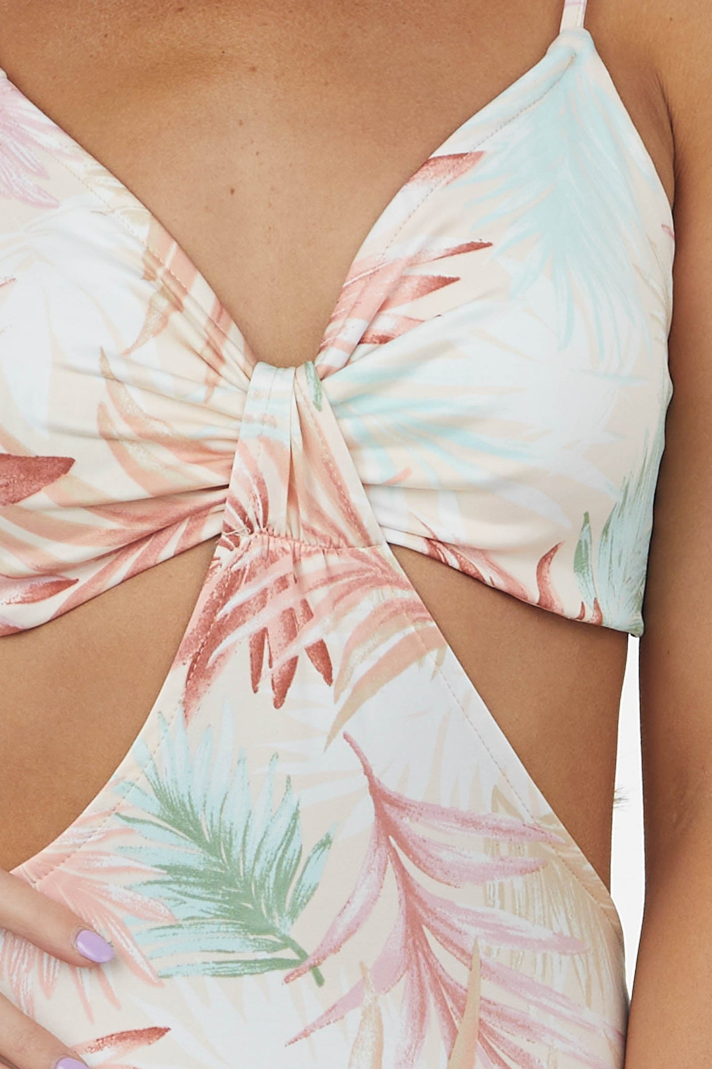 Peach Tropical Print Waist Cut Out Maxi Dress