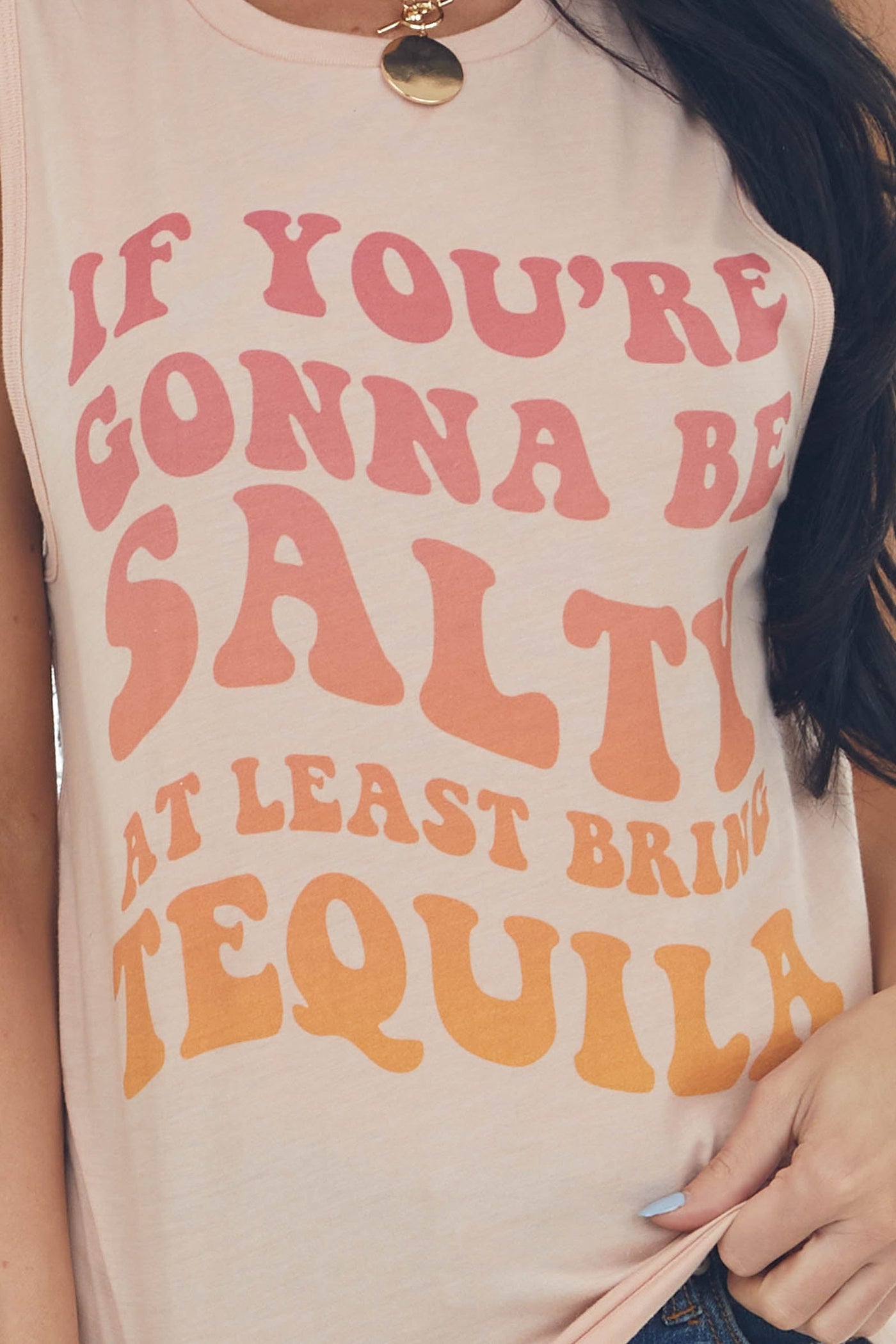 Peach 'Salty At Least Bring Tequila' Tank Top