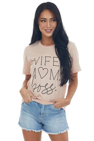 Peach 'Wife Mom Boss' Soft Knit Graphic Tee