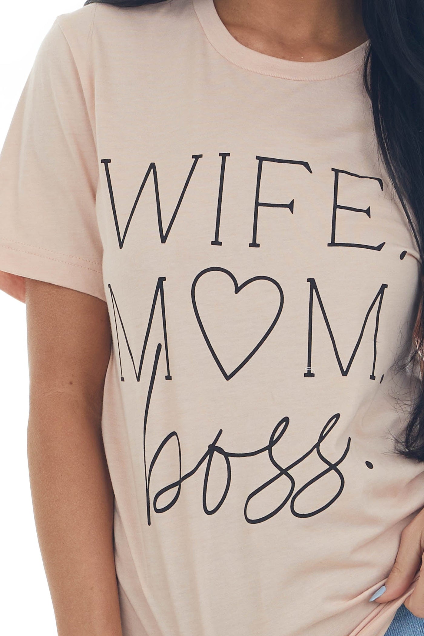 Peach 'Wife Mom Boss' Soft Knit Graphic Tee